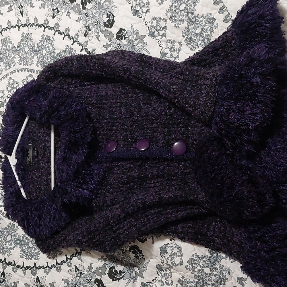 Collection Dressbarn Purple fuzzy cardigan, size L NWOT